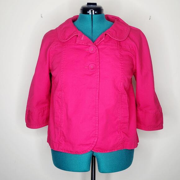Cato Size Large Hot Pink Collared Lightweight 3/4 Sleeve Denim Jacket - Picture 1 of 6